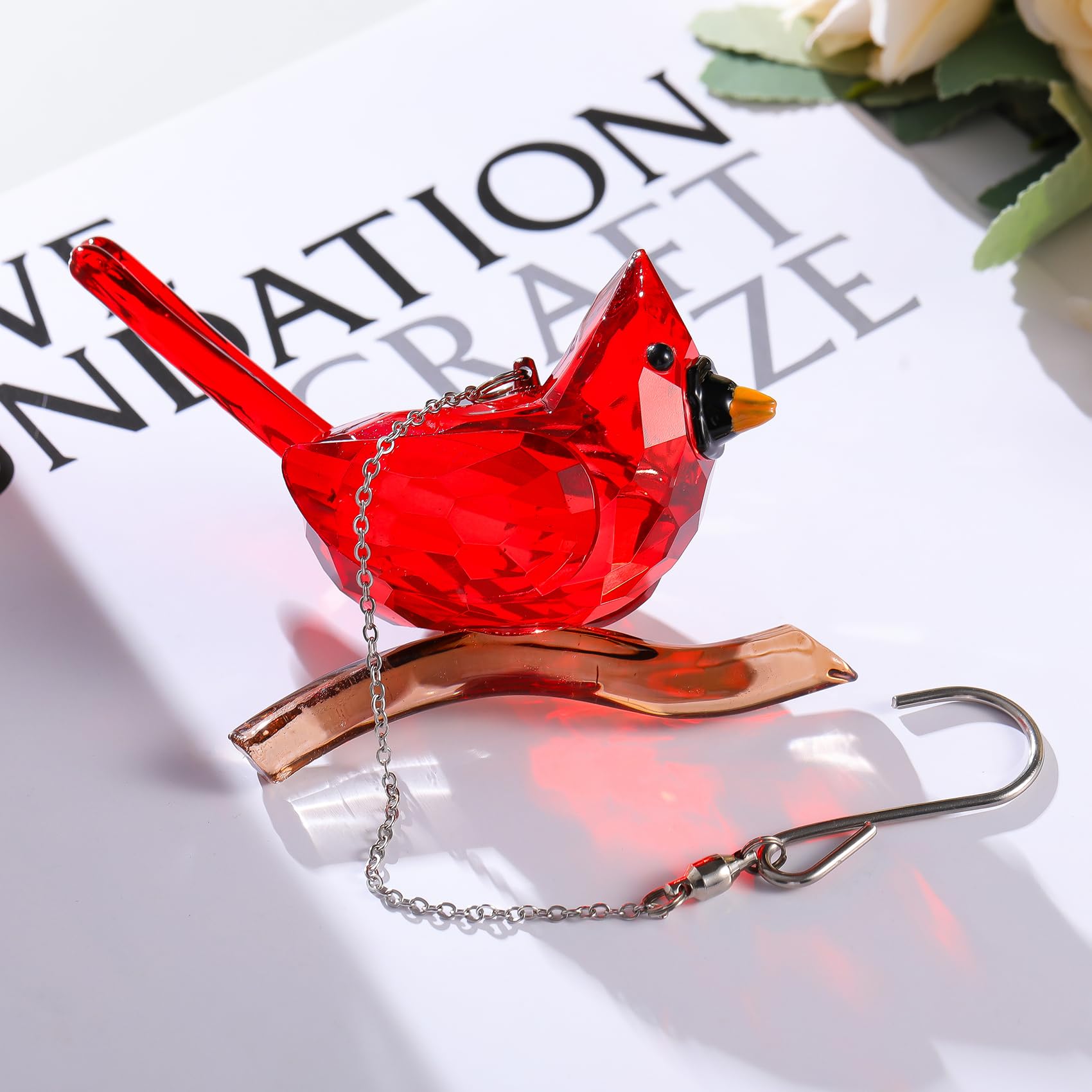 Crystal Cardinal Bird Hanging Figurines, Glass Red Birds